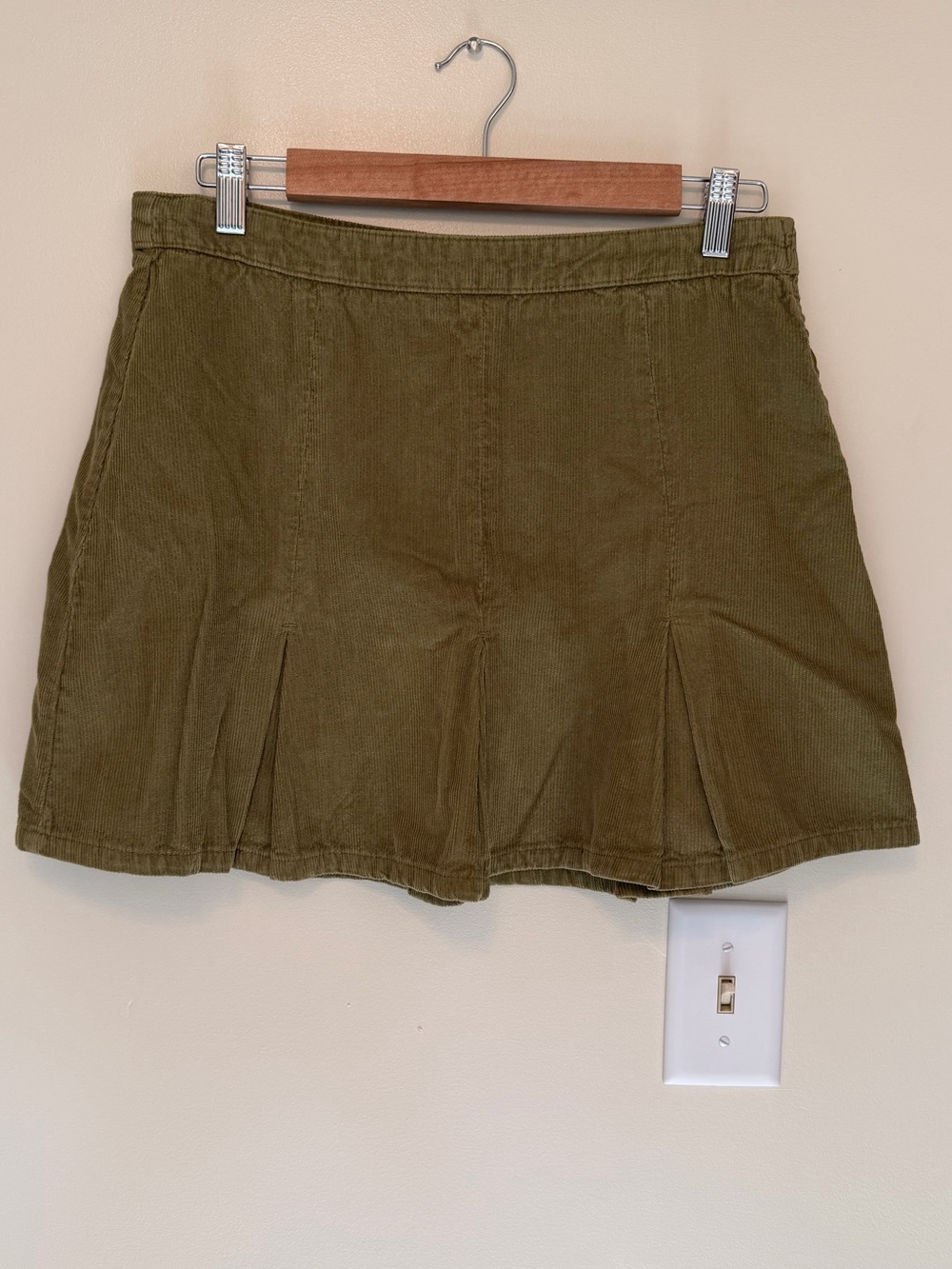 BDG Olive Green Corduroy Pleated Mini Skirt